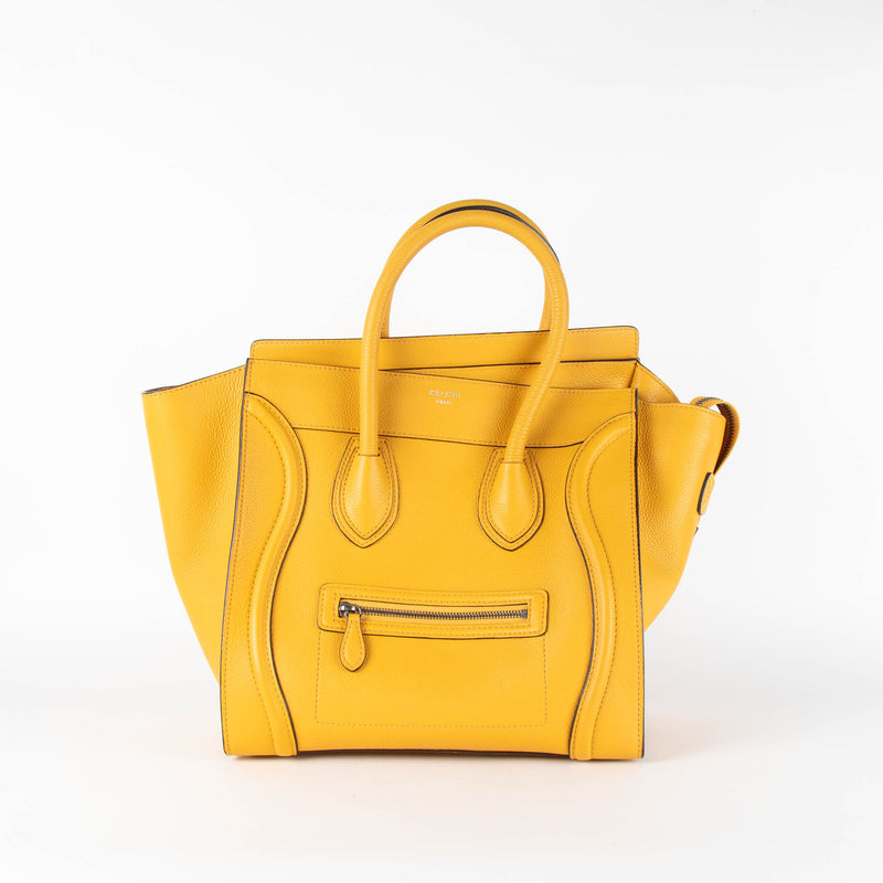 Celine Mustard Yellow Leather Mini Luggage Tote Bag