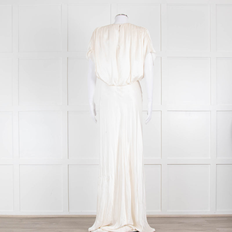 Roksanda Fiona Washed Satin Draped Raglan Sleeve Cinched Waist Long Gown