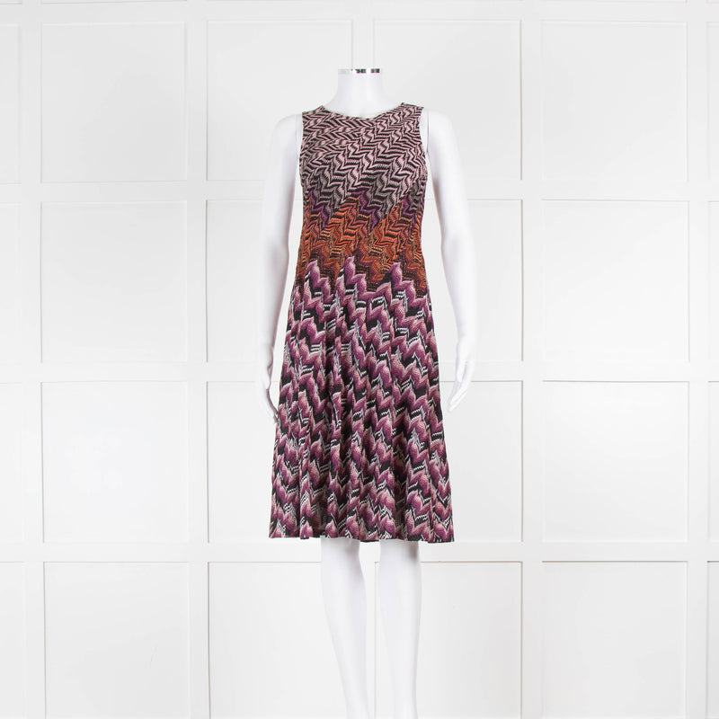 Missoni Purple Patterned Lurex Jacquard Knit A Line Dress