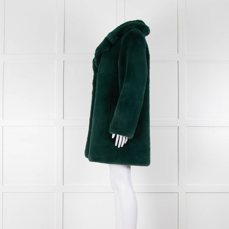 Diane Von Furstenberg Forest Green Faux Fur Teddy Coat