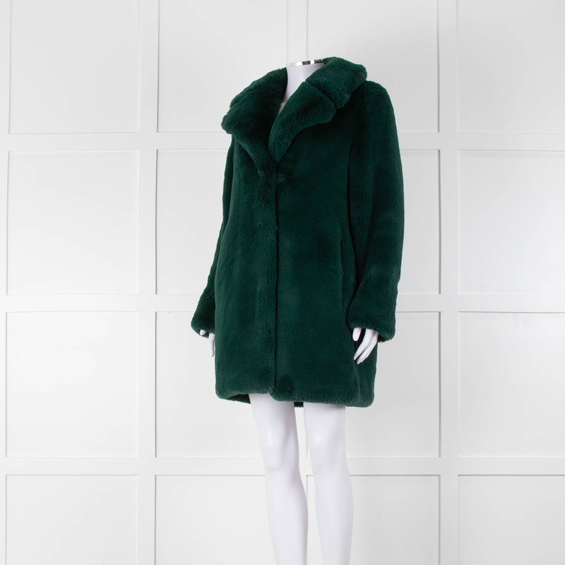 Diane Von Furstenberg Forest Green Faux Fur Teddy Coat