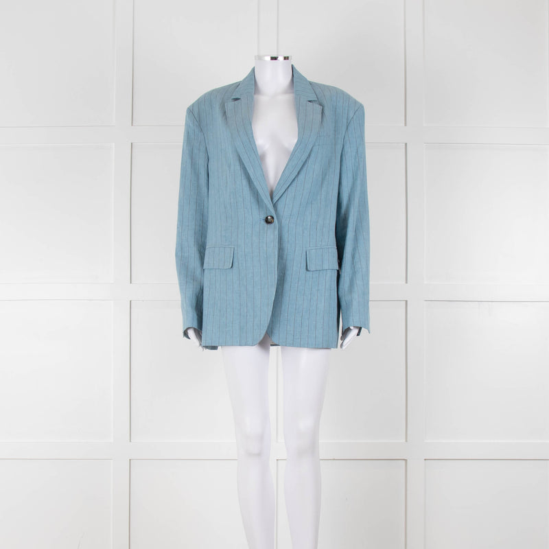 Day Birger Blue Cotton Fine Pinstripe Straight Blazer