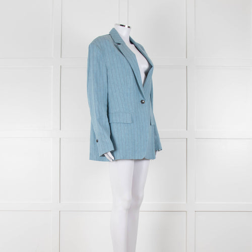 Day Birger Blue Cotton Fine Pinstripe Straight Blazer