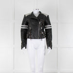 Denim & Supply Black Leather Biker Jacket with White Trims