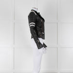 Denim & Supply Black Leather Biker Jacket with White Trims