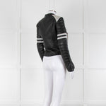 Denim & Supply Black Leather Biker Jacket with White Trims