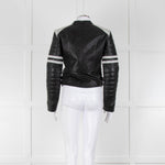 Denim & Supply Black Leather Biker Jacket with White Trims