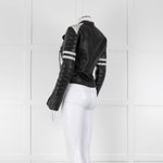 Denim & Supply Black Leather Biker Jacket with White Trims