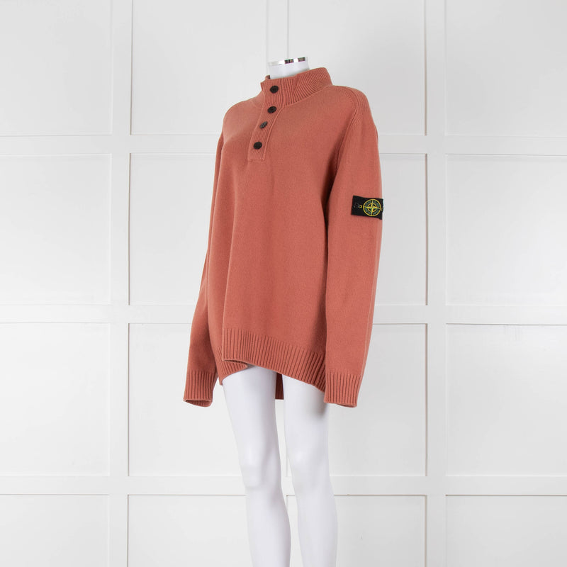 Stone Island Pink Wool Mix Henley Jumper