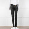 Balmain Black Leather Biker Trousers with Gold Hardware