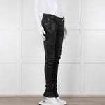 Balmain Black Leather Biker Trousers with Gold Hardware