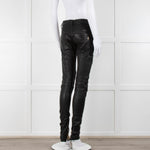 Balmain Black Leather Biker Trousers with Gold Hardware