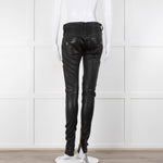 Balmain Black Leather Biker Trousers with Gold Hardware