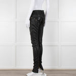 Balmain Black Leather Biker Trousers with Gold Hardware