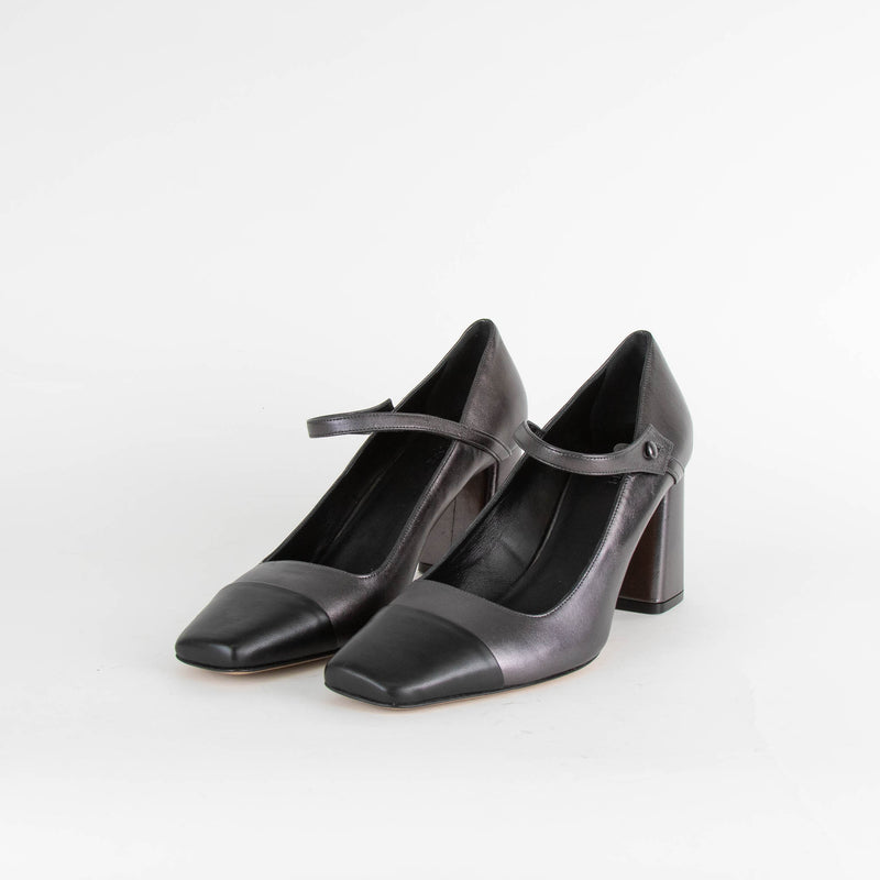 Le Monde Beryl Grey Metallic Black MaryJane Heel Shoes