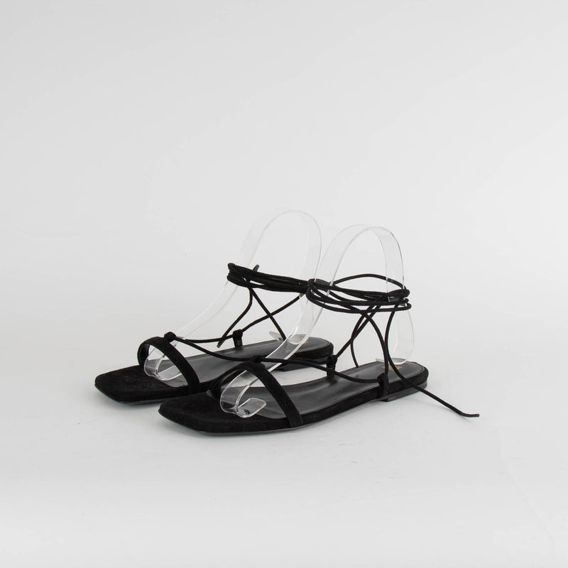 Toteme Black Suede Flat Lace Up Sandals