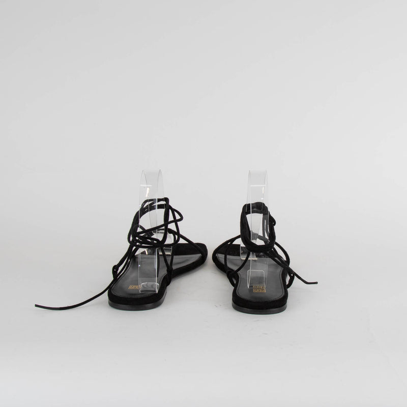 Toteme Black Suede Flat Lace Up Sandals