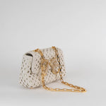 Self-Portrait Cream Leather Woven Crystal Bow Micro Bag