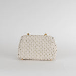 Self-Portrait Cream Leather Woven Crystal Bow Micro Bag