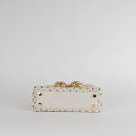 Self-Portrait Cream Leather Woven Crystal Bow Micro Bag