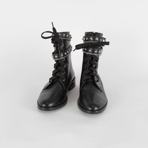 Evaluna Black Ankle Boots With Buckles & Zip