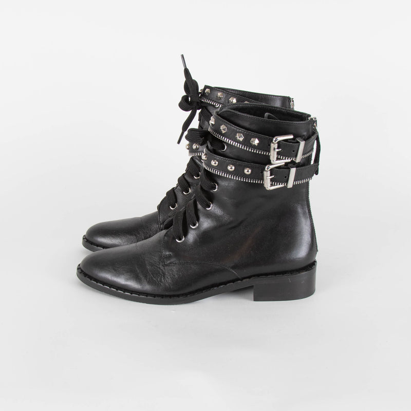 Evaluna Black Ankle Boots With Buckles & Zip