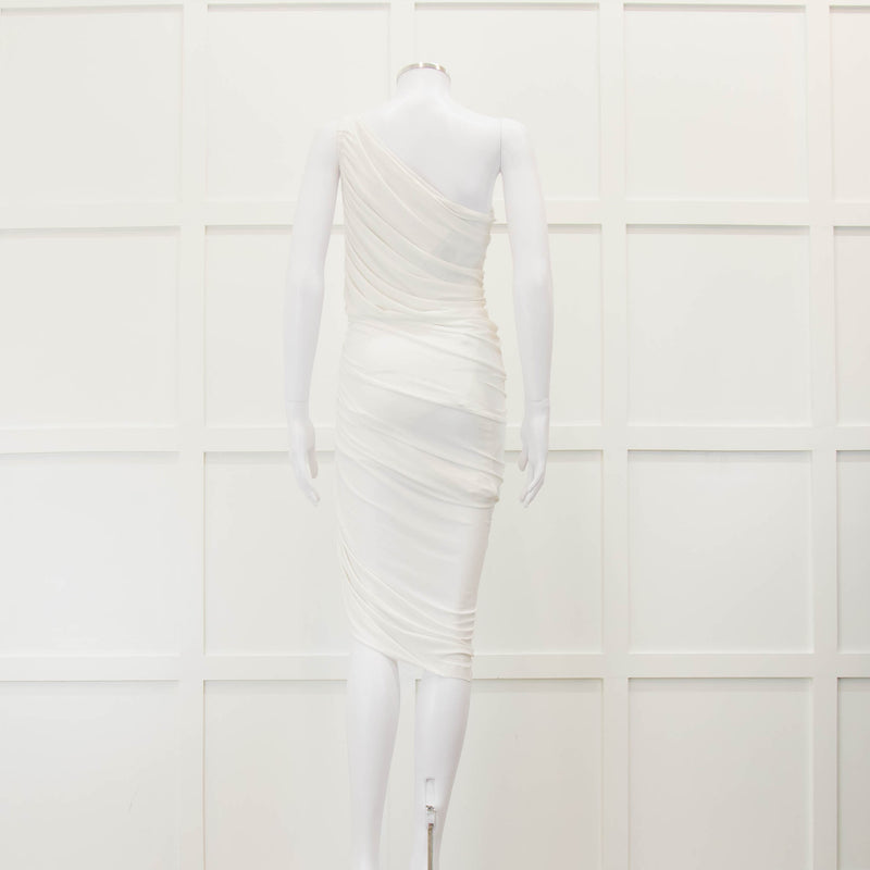 Norma Kamali White One Shoulder Ruched Dress