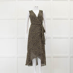 Ganni Khaki Black Zebra Print Wrap Sleeveless Dress