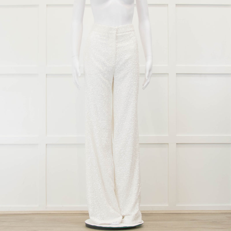 Halpern White Sequined Wide Leg Trousers