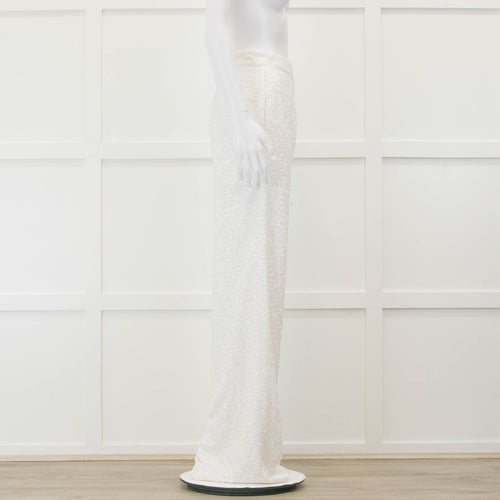 Halpern White Sequined Wide Leg Trousers