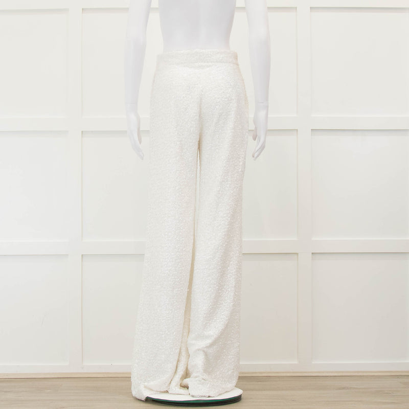 Halpern White Sequined Wide Leg Trousers