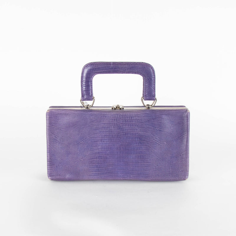 Galliano Purple Framed Top Handle Lizard Skin Bag