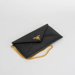 Prada Black Saffiano Clutch With Gold Wrist Strap