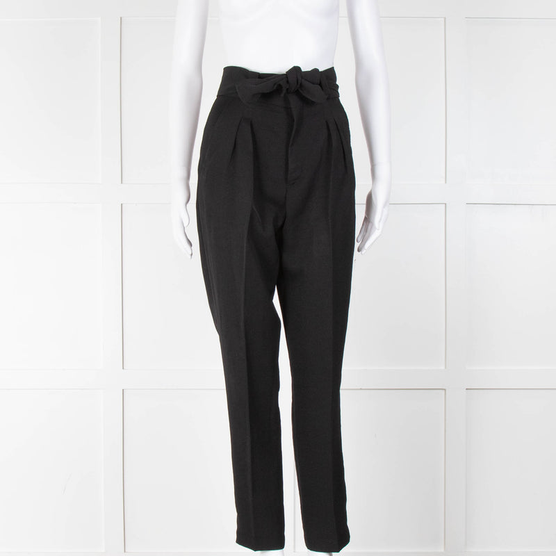 Ba&sh Black Front Pleats High Waisted Belted Trousers