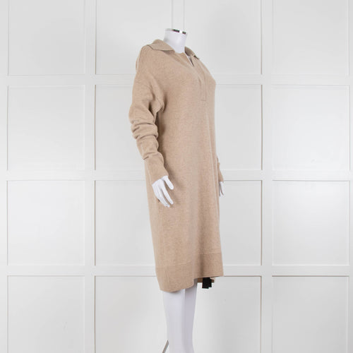 Joseph Beige Wool Polo V Neck Long Sleeve Dress