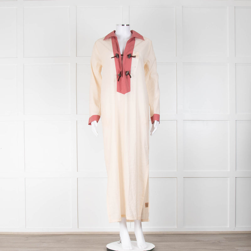 Fortela Cream Blush Pink Trim Long Kaftan Dress