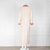 Fortela Cream Blush Pink Trim Long Kaftan Dress