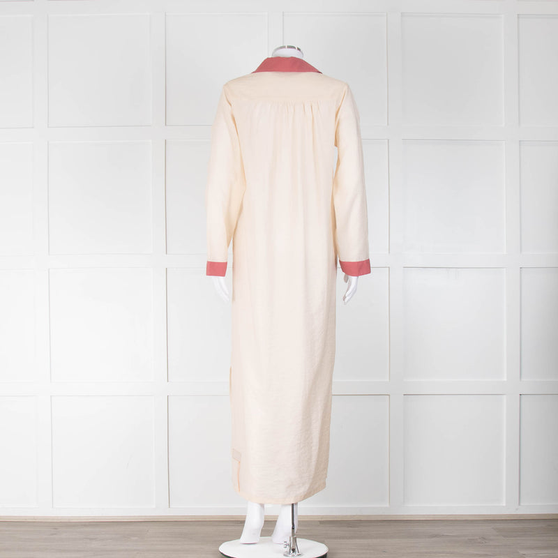 Fortela Cream Blush Pink Trim Long Kaftan Dress