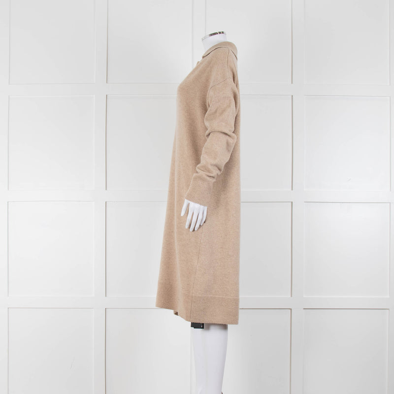 Joseph Beige Wool Polo V Neck Long Sleeve Dress