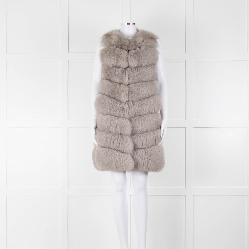 Jane & Tash Grey Fox Fur Long Gilet