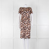 Stewart Parvin Cream Black Animal Print Silk Short Sleeve Dress