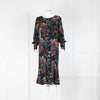 Ba&sh Black Blue Green Floral Print Midi Dress