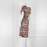 Stewart Parvin Cream Black Animal Print Silk Short Sleeve Dress