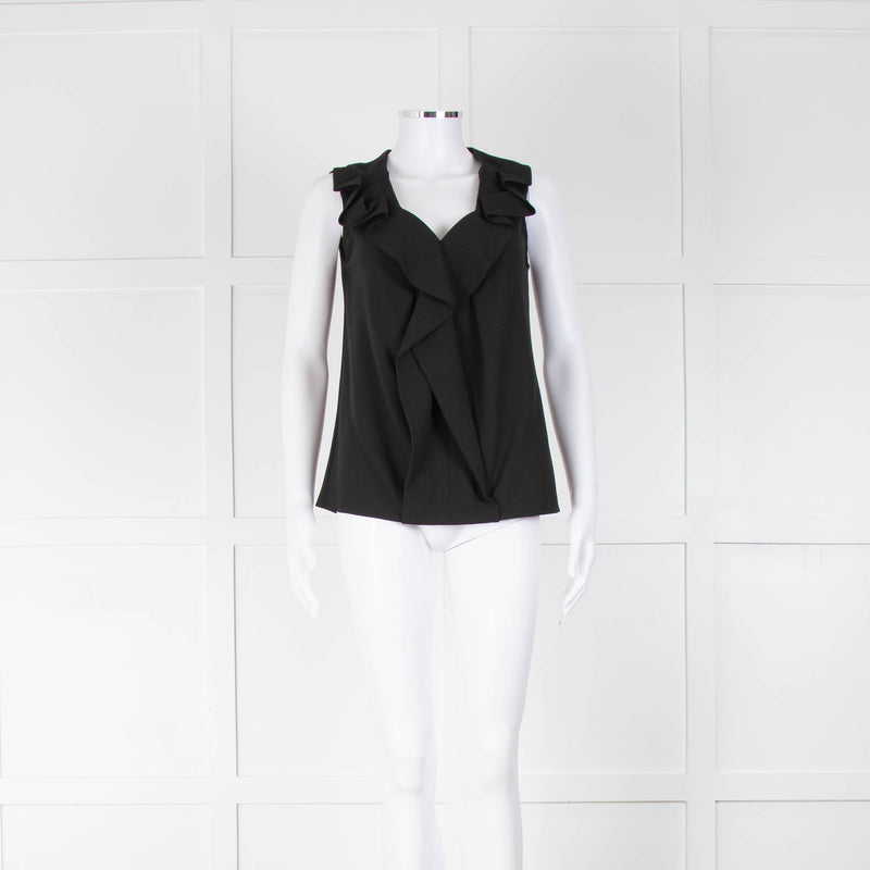 Diane Von Furstenberg Black Ruffle Front Sleeveless Top