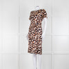 Stewart Parvin Cream Black Animal Print Silk Short Sleeve Dress