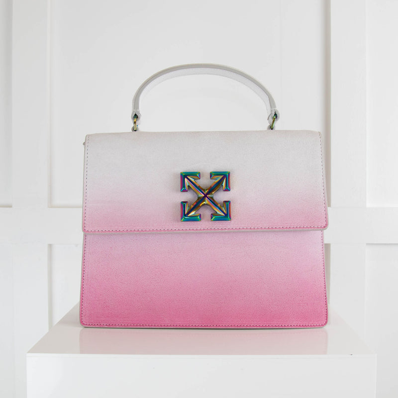 Off White Pink Sprayed Suede Jitney 2.8 Handbag