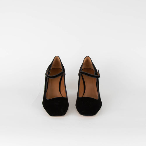 Le Monde Beryl Black Velvet Mary Jane Heeled Pumps