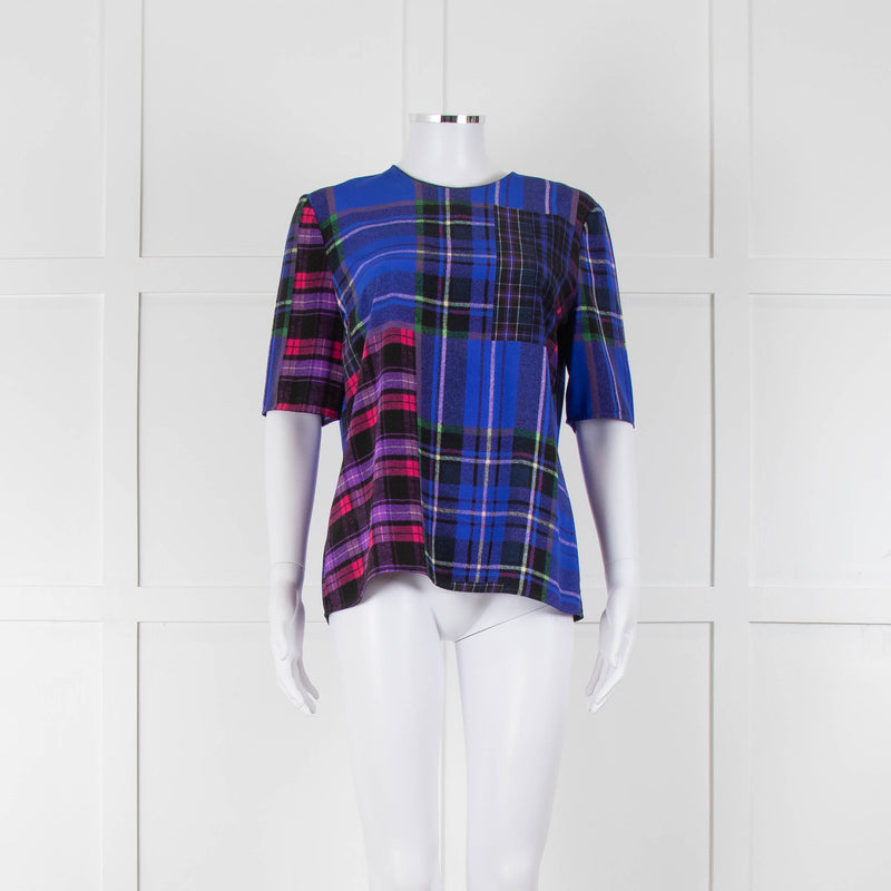 Victoria Victoria Beckham Royal Blue Pink Short Sleeve Check