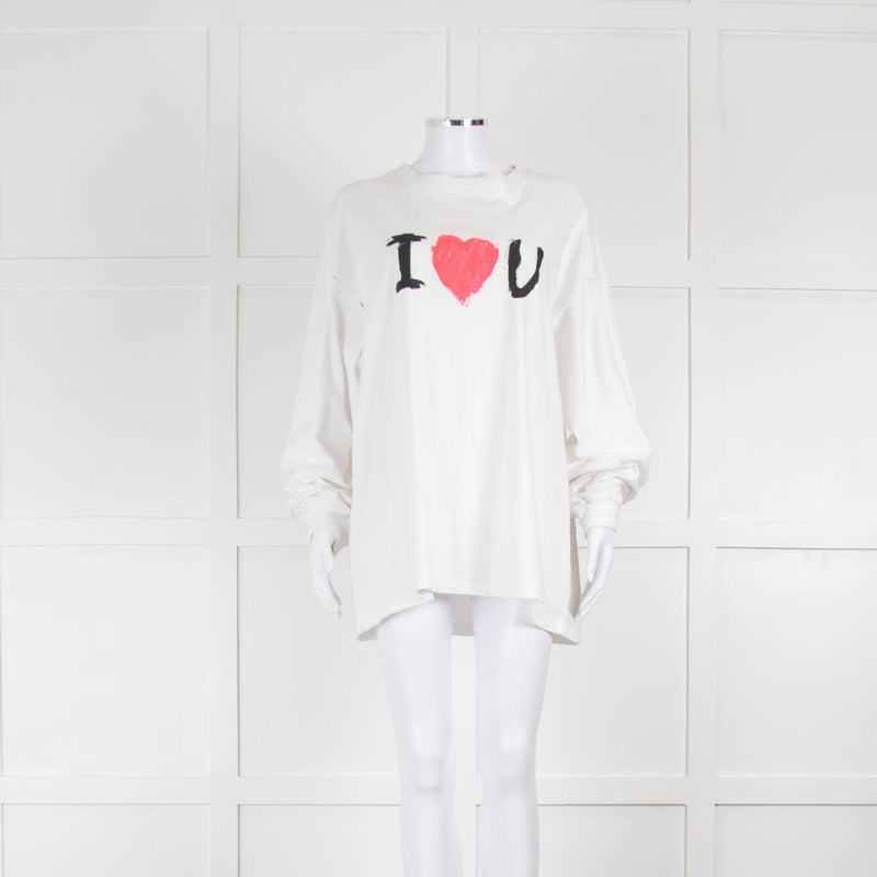 Balenciaga I Love You Cotton White Jersey Sweatshirt