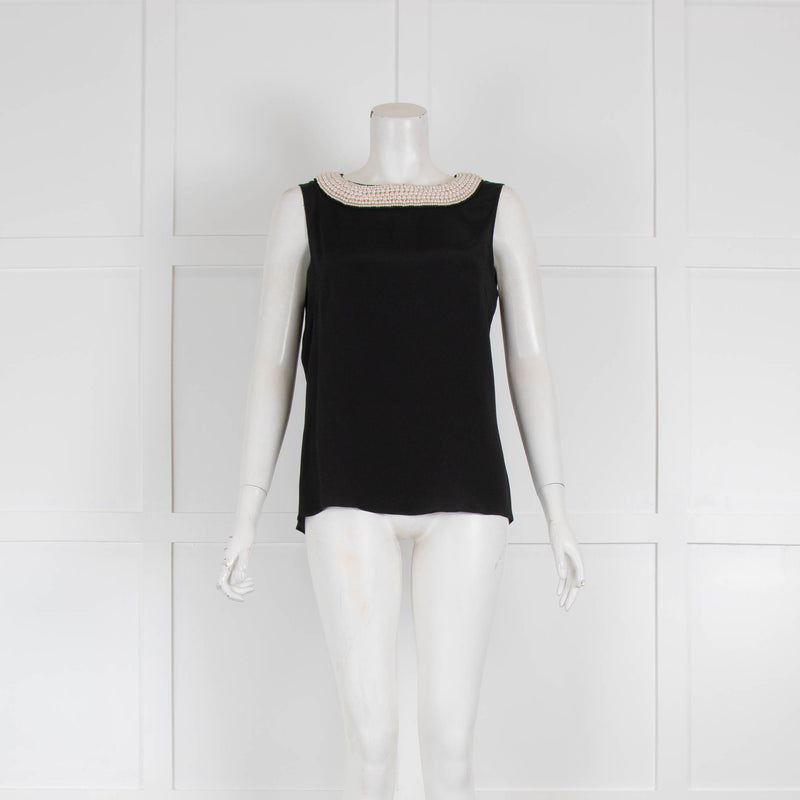 Boutique Moschino Black Sleeveless Top with Pearl Neckline